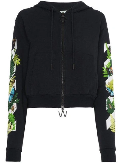 Shop Off-white Floral Embroidered Hoodie In Black