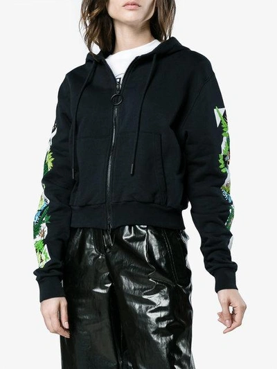 Shop Off-white Floral Embroidered Hoodie In Black