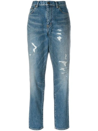 Shop Saint Laurent Distressed Boyfriend Jeans In Blue