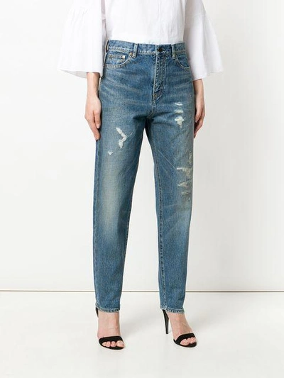 Shop Saint Laurent Distressed Boyfriend Jeans In Blue