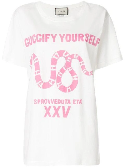 Shop Gucci Fy Yourself Print T-shirt - White