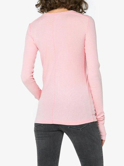 Shop Helmut Lang  Ribbed Top With Thumb Holes In Pink & Purple