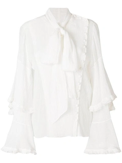 Shop Chloé Asymmetric Pussy Bow Blouse In White