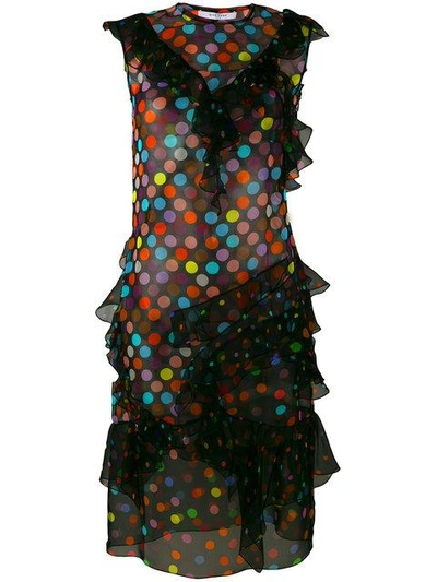 Shop Givenchy Polka Dot Ruffled Dress In Black