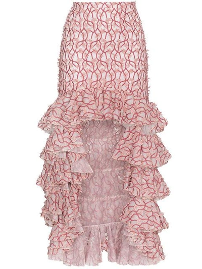 Shop Giambattista Valli Floral Ruffle Asymmetric Skirt In Pink