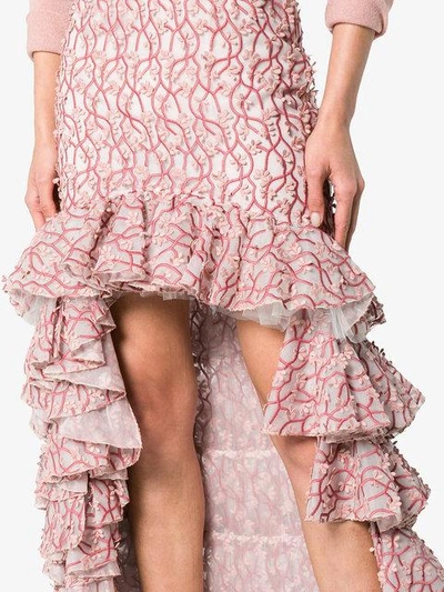 Shop Giambattista Valli Floral Ruffle Asymmetric Skirt In Pink