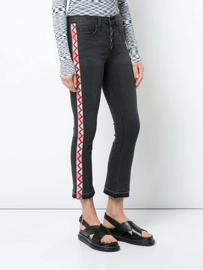 Shop Veronica Beard Cropped Jeans With Embroidered Side Panels - Black