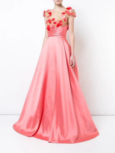 Shop Marchesa Notte 3d Flower Detail Gown In Pink