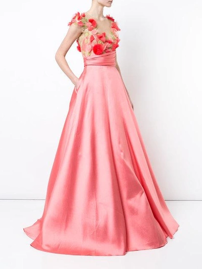 Shop Marchesa Notte 3d Flower Detail Gown In Pink