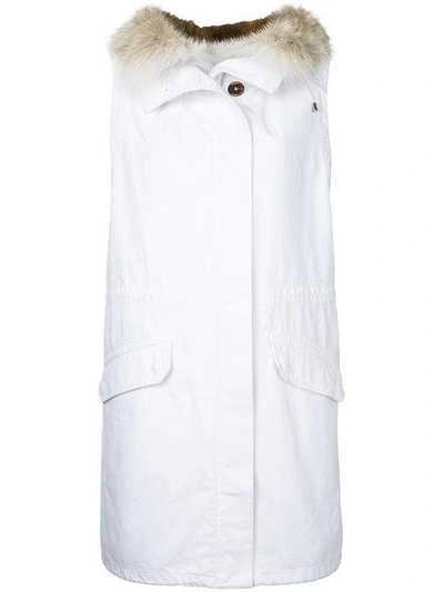 Shop Yves Salomon Army Hooded Long Gilet - White