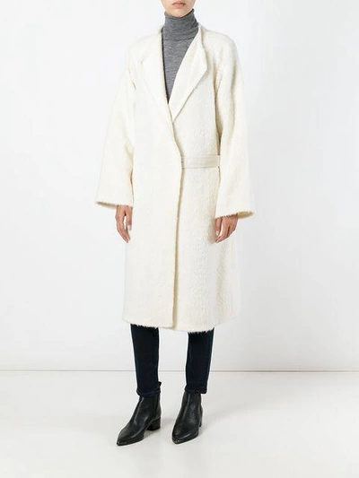 Shop Helmut Lang Belted Mid-length Coat - White