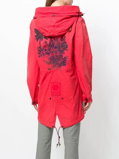 tropical print parka coat