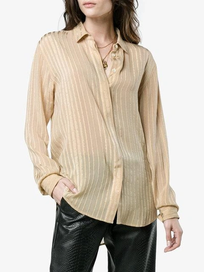 Shop Saint Laurent Silk Striped Shirt In 2677 Beige