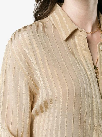 Shop Saint Laurent Silk Striped Shirt In 2677 Beige