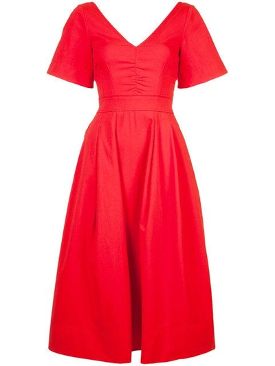 Shop Oscar De La Renta Flared Fitted Dress In Red