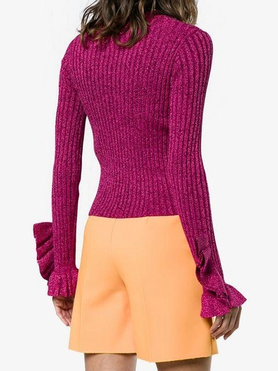 Shop Marco De Vincenzo V-neck Lurex Knitted Cardigan - Pink In Pink & Purple