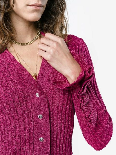 Shop Marco De Vincenzo V-neck Lurex Knitted Cardigan - Pink In Pink & Purple