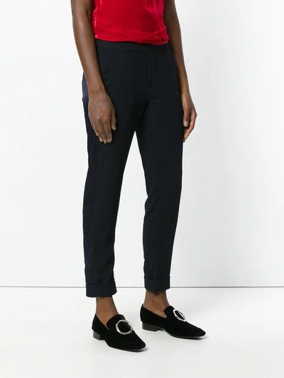 Shop P.a.r.o.s.h Cropped Slim Fit Trousers In Blue