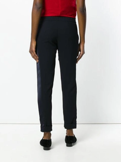 Shop P.a.r.o.s.h Cropped Slim Fit Trousers In Blue