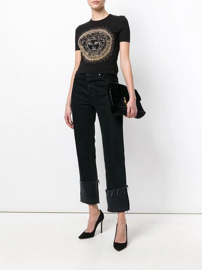 Shop Versace Medusa Embellished T-shirt In Black