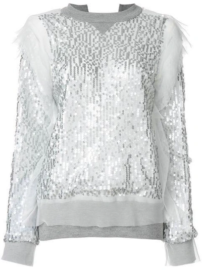 Shop Sacai Sequin Embroidered Sweatshirt In Grey
