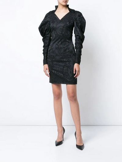 Shop Rubin Singer Exaggerated Sleeve Jacquard Dress - Black