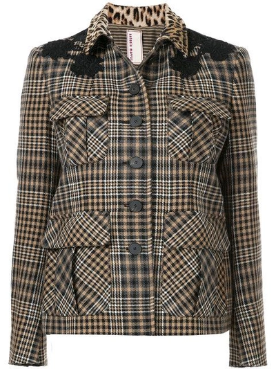 Shop Antonio Marras Contrast Collar Check Jacket - Brown