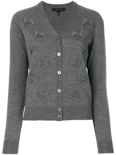 Shop Marc Jacobs Bow Embroidered Cardigan In Grey