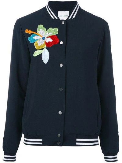 Shop Mira Mikati Flower Detail Bomber Jacket In Blue