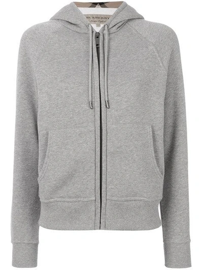 Burberry Letter Graphic Cotton Blend Zip Hoodie Pale Grey Melange