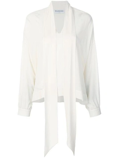 Shop Balenciaga Fluid Vareuse Silk Keyhole Blouse In White