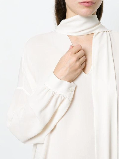 Shop Balenciaga Fluid Vareuse Silk Keyhole Blouse In White