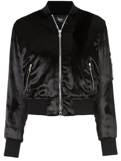 Shop Amiri Velvet Finish Bomber Jacket In Black