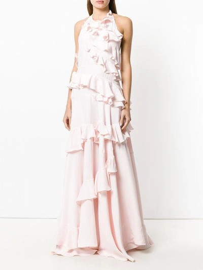 ruffle trimmed gown