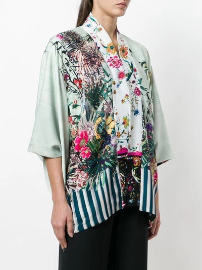 Shop Black Coral Printed Kimono Jacket - Multicolour