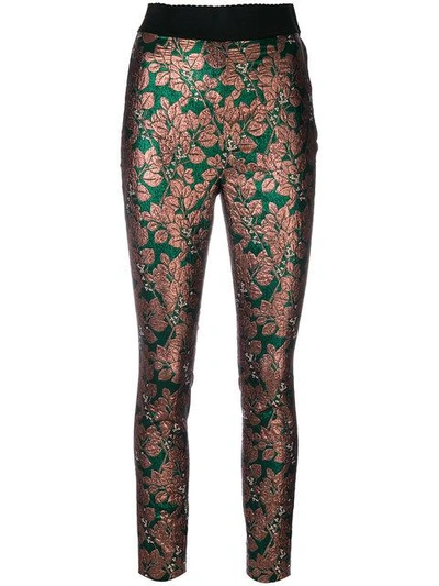 Shop Dolce & Gabbana Jacquard Leaf Print Trousers In Green