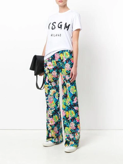 Shop Msgm Wide Leg Floral Trousers In Multicolour