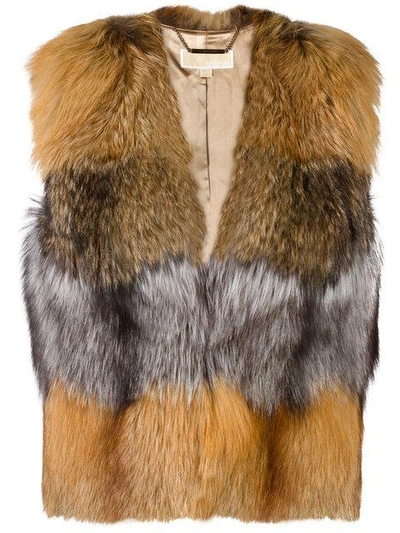 Shop Michael Michael Kors Fox Fur Gilet  In Nude & Neutrals