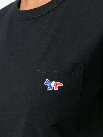 Shop Maison Kitsuné Tricolor Fox Pocket T-shirt In Black