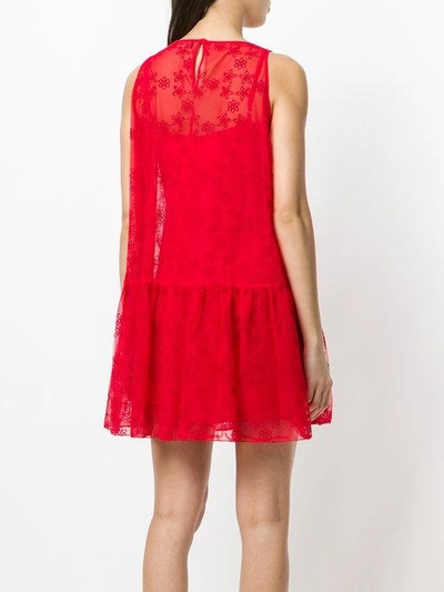 Shop Ermanno Ermanno Embroidered Drop Waist Mini Dress In Red
