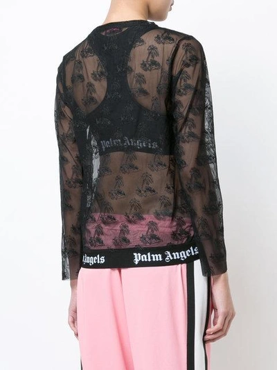 Shop Palm Angels Embroidered Mesh Top - Black