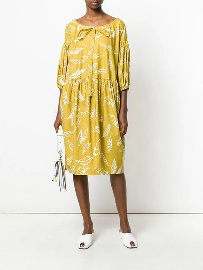 Shop Aspesi Leaf Print Dress - Yellow