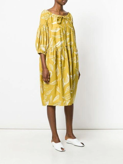 Shop Aspesi Leaf Print Dress - Yellow