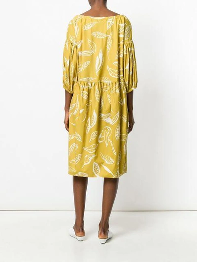 Shop Aspesi Leaf Print Dress - Yellow