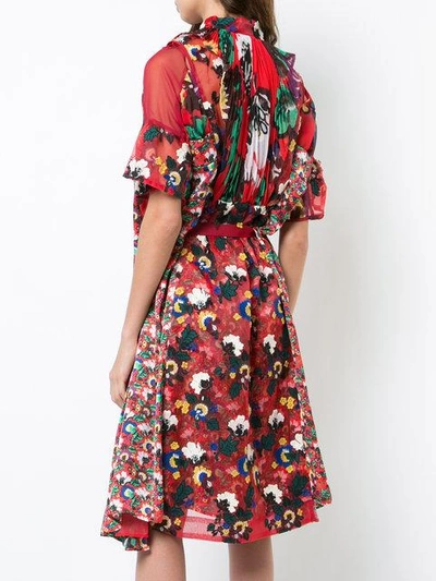 Shop Sacai Floral Printed Panel Dress In Red