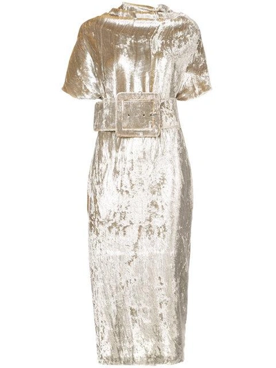 Shop Maison Margiela Belted Velvet Midi Dress In Metallic
