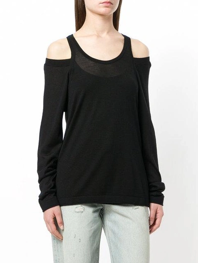 Shop Alexander Wang T T By Alexander Wang Cold Shoulder Knitted Top - Black