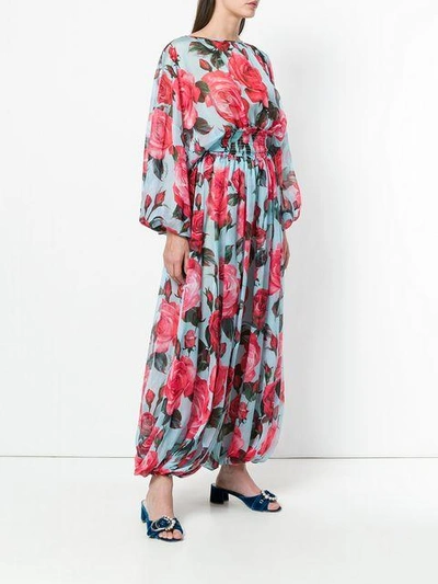 Shop Dolce & Gabbana Rose Print Balloon Leg Jumpsuit - Blue