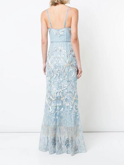 Shop Marchesa Notte Embroidered Corset Gown In Blue