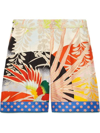 Shop Gucci Tropical Bird Silk Shorts - Multicolour